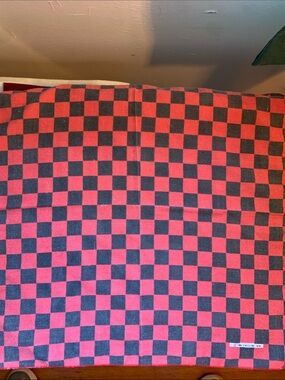 Vintage Red & Black Checkered Cotton Bandana Scarf 22 X 21